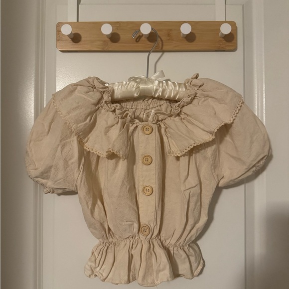 Off-Shoulder Cream Button-Up Top - Picture 6 of 7